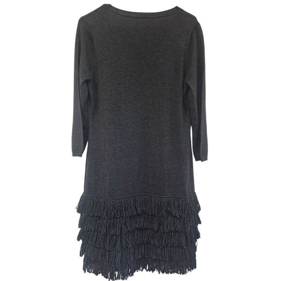 Calvin Klein Women's Heather Black Acrylic/Poly Scoop Neck 3/4 Sleeves Looped Fr - Picture 4 of 11